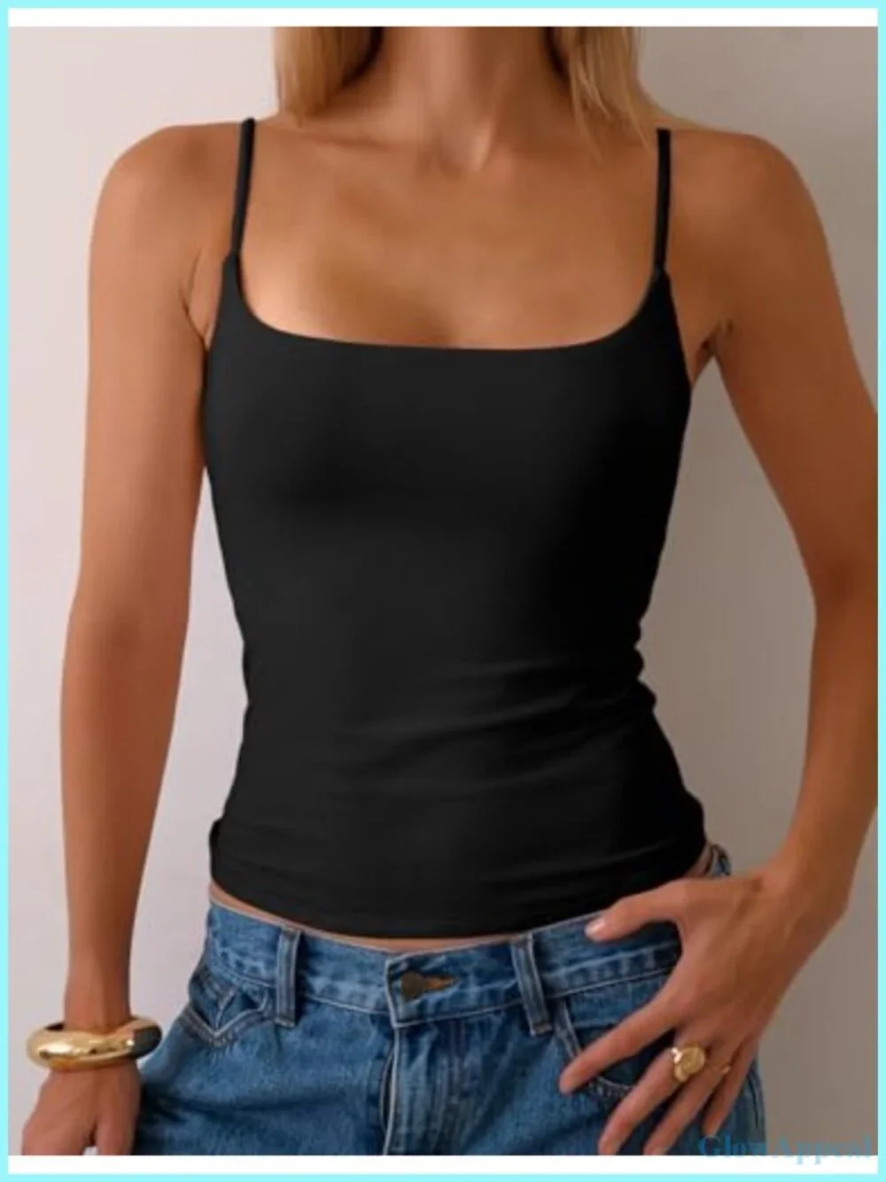 Cotton Cami Tops with Built-in Shelf Bra Square Neck Crop Tank Top